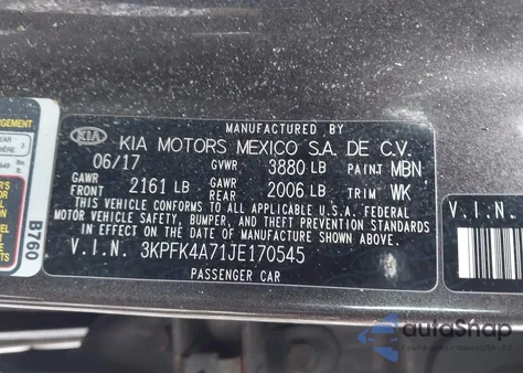 2018 Kia Forte Lx from USA, damaged, VIN 3KPFK4A71JE170545